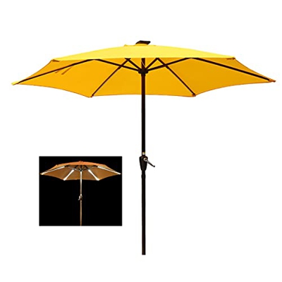 Sombrilla De Mesa de Patio LED Parasol Terraza 270cm con Dispositivo De Manivela/8 Varillas para Jardín,Patio Trasero,Piscina Y Playa,Impermeable,Anti
