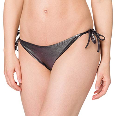 Calvin Klein String Side Tie-Metallic Bragas de Bikini, Plata, L para Mujer