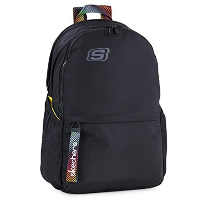 SKECHERS - Mochila Escolar Adolescente con Bolsillo Interior para iPad Tablet Ideal para Instituto Práctica y Versátil S894, Color Negro