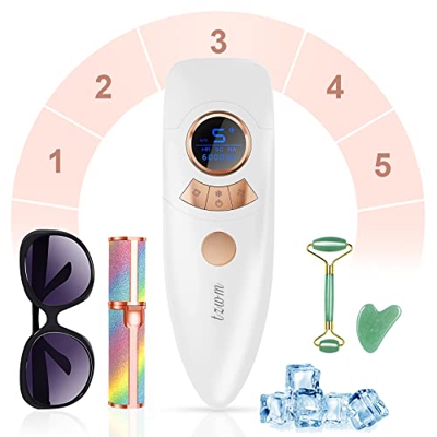 Depiladora de Luz Pulsada IPL, Dispositivo de Depilación 600,000 Flashes Depilacion Permanente Sin Dolor con Función de Enfriamiento para Piernas Cara