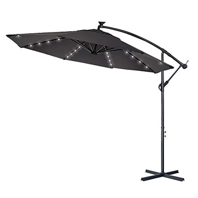 LARS360 Sombrilla Parasol Excéntrico Banana Con Solar LED para Terraza Jardín Balcón Mástil de Aluminio y 100% Poliester Tela, con Base de Cruz, Color