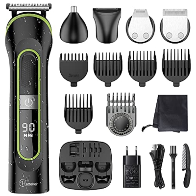 Hatteker Cortapelos para hombre, recortadora de barba y pelo, inalámbrica, recortadora de nariz, cortapelos corporal, cortapelos de precisión, 5 en 1,