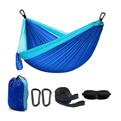 Hamaca portátil para acampar - Nylon paracaídas ligero, juego de correas de árbol, azul, 2 mosquetones y 1 máscara para ojos gratis precio