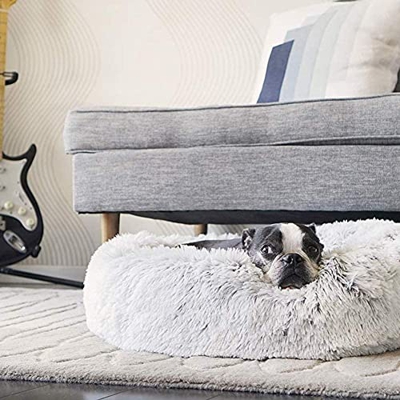 Dsaddsd Cama de mascotas calmante redondo Cueva de anidación de peluche suave, cojines for perros acogedores lavables de lujo, cama de perro de gato c