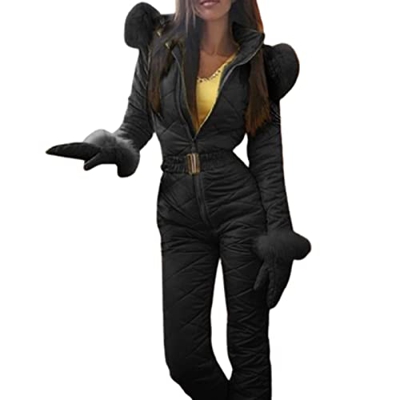 LQIQI Monos con Capucha de Invierno Parka Elegante algodón Acolchado Fajas cálidas Traje de esquí Cremallera Recta una Pieza Mujeres chándales Casuale