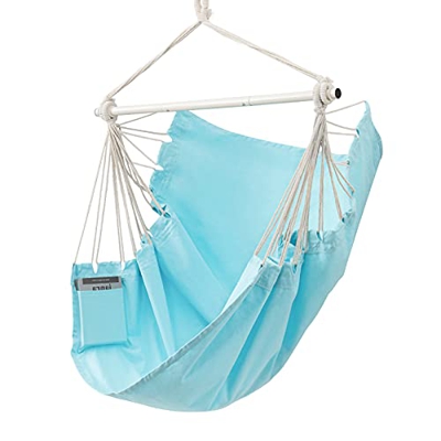 Hamaca Colgante de Jardin, Columpio Colgante de Tela con Bolsillo, Silla Colgante Huevo Exterior Interior con Gancho Cuerda de Nailon Varilla de Metal