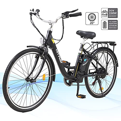 HITWAY Bicicleta eléctrica de 26"para Adultos, Bicicleta eléctrica con batería extraíble de Motor de 250W, 3 Modos de Trabajo Ajustables, Bicicleta el