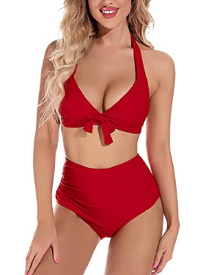 heekpek Bikini Mujer con Relleno y Push Up Sexy Bikini Cintura Alta Estampado Halter Conjunto Bikini Mujer Decorado con Lazo Triangulo Bikinis Mujer
