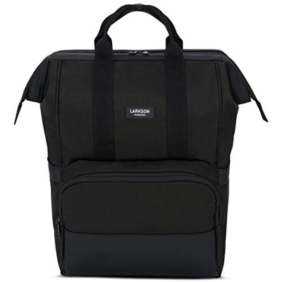 LARKSON Mochila Mujer Negra No 5, Mochila Grande para Escuela, Universidad, Ocio, Compartimento para portátil de 15,6 Pulgadas - Repelente al Agua