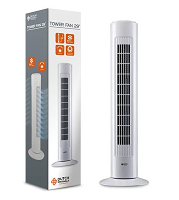 DUTCH ORIGINALS Ventilador de torre silencioso 74cm, Ventilador de pie con oscilación autómatica 70°, 3 velocidades, ventilador columna 50 W
