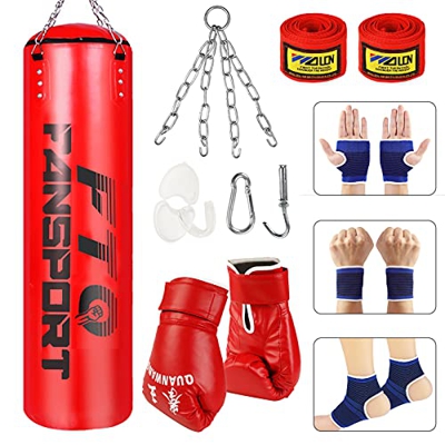 Fansport 14 PCS Saco de Boxeo,3.2 FT Punching Bag sin Relleno con Guantes De Entrenamiento Tailandeses Saco Boxeo Adulto para Entrenar Ejercicio Físic