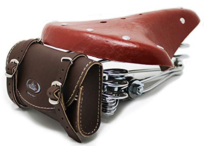 Montegrappa - Sillín vintage con 3 muelles + bolsa de varios colores (marrón + marrón)