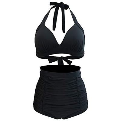 Viloree Bikini de cintura alta retro para mujer Push Up Audrey Hepburn Check