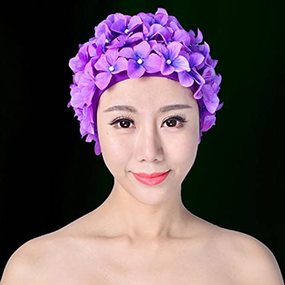 Gorro de natación de moda Floral Petal Elegante Sombrero de natación Gorras de baño Retro Transpirables Gorras de natación con flores - Gorro de baño 