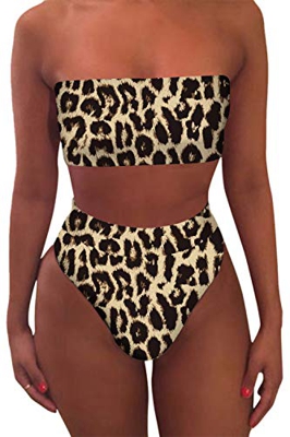 Viottiset - Bikini sin tirantes para mujer, diseño de leopardo