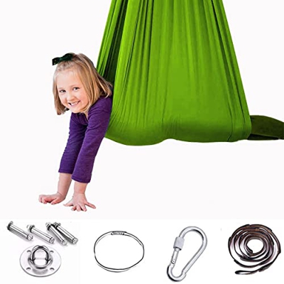 QHY Columpio terapéutico para niños, columpio sensorial, especial para necesidades sensoriales, autismo, ADHS SPD, nailon, hamaca de yoga (color: verd