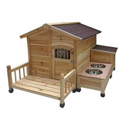 ZYBCRR Casa de perro, de madera al aire libre con comida for pórtico Tienda de tazón de tazón Pastel de tronco de peatones de cabina de la cabaña, res en oferta