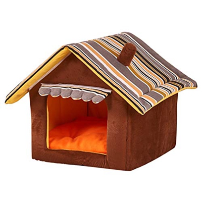 JEELINBORE Plegable Portátil Caseta Casa para Mascota Cama para Perro o Gato (Café, L: 50 * 45cm)