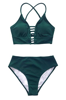 CUPSHE Conjunto de Bikini Cordones Cruzados Traje de Baño de Dos Pieza, Esmeralda, L