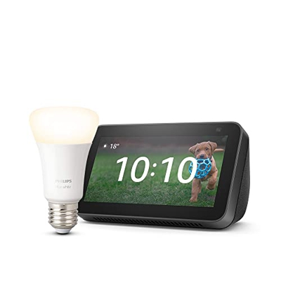 Echo Show 5 (2.ª generación, modelo de 2021), Antracita + Philips Hue White bombilla inteligente, compatible con Alexa - Kit de inicio de Hogar digita