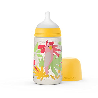 SUAVINEX 307063 Nuevo Biberón 270 ml con Tetina Fisiológica SX Pro Flujo Medio, Para Bebés +0 Meses, Amarillo
