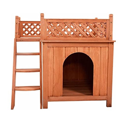 ZYBCRR Casa de Perro de Mascotas, Refugio de la habitación de Perros de Madera con escaleras, Techo Elevado y Cama de balcón for Uso en Interiores y E