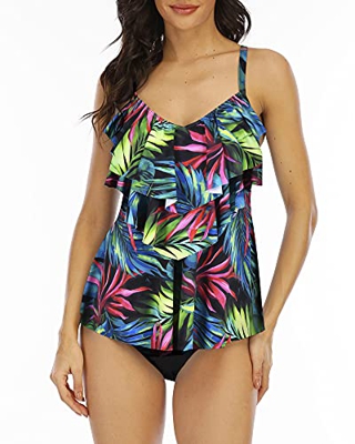 WIN.MAX Conjuntos de Traje de baño Tankini para Mujer Cintura Alta Volante con Volantes Conjunto de Bikini de 2 Piezas Traje de baño Traje de baño de 