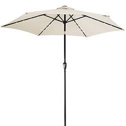 Kingsleeve sombrilla de Aluminio 300cm con 24 Luces LED Solar Crema manivela Parasol inclinable jardín Playa balcón en oferta