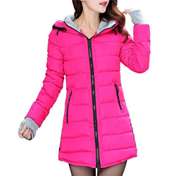 CNBOY Abrigos con Capucha de Mujer - Parka Chaquetas Largo Cálida y Gruesa Cazadoras Acolchada Talla Grande para Otoño Invierno (Rosa Roja, L) características