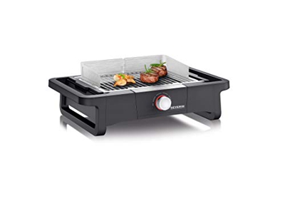 SEVERIN Barbacoa de mesa Style Evo para interior y exterior, parrilla eléctrica con arranque rápido, hasta 350 °C, mini barbacoa con óptima distribuci