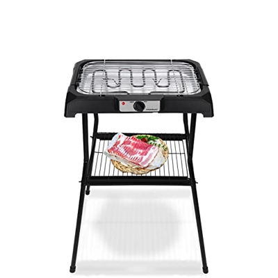 Aigostar Barbacoa eléctrica con patas, Parrillas eléctricas bandeja recoge grasa extraíble, Grill, uso con agua: evita los humos, uso en exteriores e 