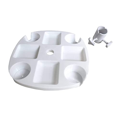 ZHANGWW ZWF Store Bandeja de Mesa de Paraguas de Playa de plástico con Soporte de Taza Compatible con jardín Piscina, Blanco