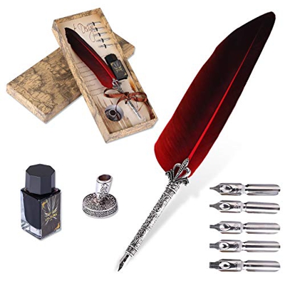 VABNEER Pluma de Inmersion Pluma Antigua Escritura Metal Pluma de Caligrafía Para uso personal, regalo ejecutivo y decoración de escritorio antigua (c
