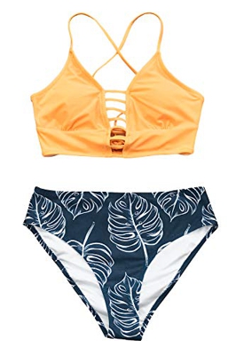 CUPSHE Conjunto de Bikini Cordones Cruzados Traje de Baño de Dos Pieza, Amarillo, L