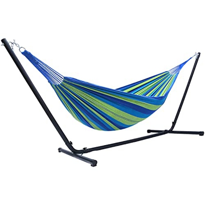 Ohuhu Hamaca con Soporte, Hamaca de Algodón para 2 Personas, incluye bolsa de transporte, para interiores, exteriores, jardines, porches, patios, hast