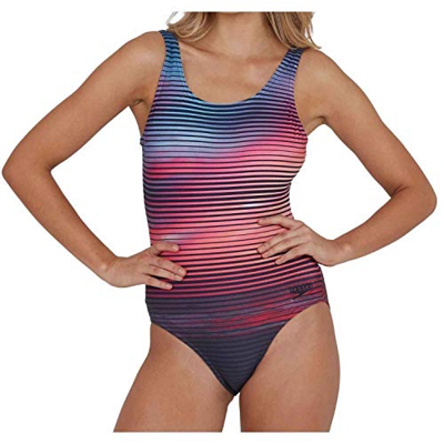 Speedo Digital Placement U-Back 1 Piece Bañador, Mujer, True Navy/Sky Blue/Lava Red/Orange Fizz/Mango/Maro, 36