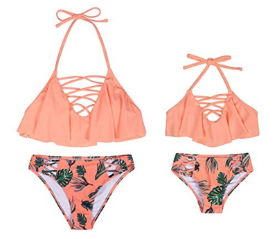 AmzBarley Traje de Baño Bañador de Mujer Tankini Dos Piezas Conjuntos Sexy Bikinis Mujer Braga Alta Cintura y Cuello Colgante Acolchado Bra Top Volant