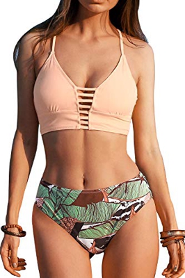 CUPSHE Conjunto de Bikini Cordones Cruzados Traje de Baño de Dos Pieza, Melocotón, M