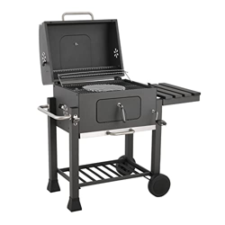 Carro de barbacoa gris carbón vegetal, parrilla de carbón vegetal con tapa y ruedas, parrilla de pie con termómetro y bandeja, carro de barbacoa para  precio