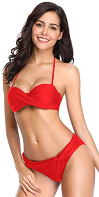 SHEKINI Traje de Baño Mujer Push Up Bikini Acolchado Ajustable Halter/Strapless Dos Piezas de Trajes de Baño para Las Mujeres Twist Front Bikini Bande