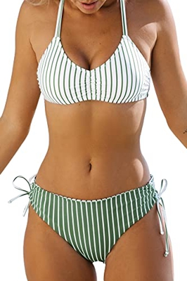 CUPSHE Conjunto de Bikini Reversible Lace Up Laderal Traje de Baño de Dos Piezas, XS