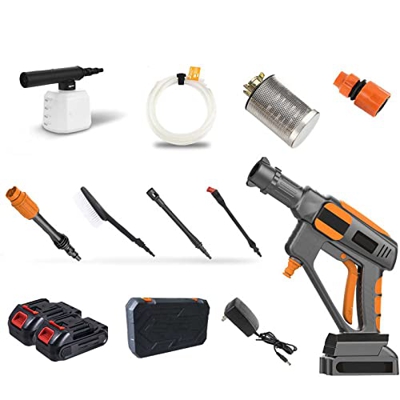 Limpiadora a Presion Portátil con Manguera De 5M, 300W 30Bar 3-4L/Min Limpiador Inalámbrico De Alta Presión con Batería De 24V 1500mAh Limpiador Eléct