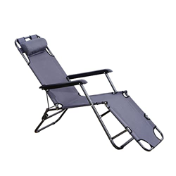 Outsunny Tumbona Inclinable Acero Plegable con Almohada Playa Camping Piscina Hamaca 178x60x29cm Gris en oferta