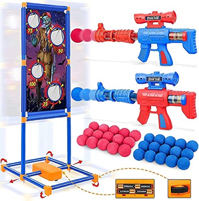 Otes 2 Pistolas Juguete de Bolas de Espuma y Objetivo de Pie Móvil, Juego de Tiro para Niños, Juguetes de Tiro, Regalo Ideal para Niños para Exteriore