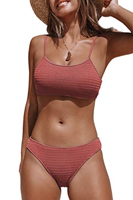 CUPSHE Conjunto de Bikini Fruncido Traje de Baño de Dos Piezas, L
