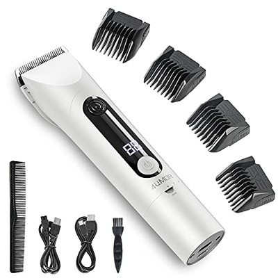 4UMOR Máquina Cortar Pelo Cuchilla de Cerámica 2500 mAh Recortadora con 3 Niveles de Potencia Antideslizante Sin Cable Cortapelos Hombre con Pantalla 