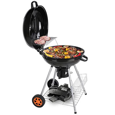 Barbacoa de Carbón, Carrito para Parrilla, para 6-10 Personas, con Ruedas, Guantera, Cenicero y Ventilación Ajustable, Barbacoa para Jardín Patio Picn