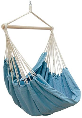 AMANKA Hamaca XXL para Toda la Familia | Asiento suspendido 190x140cm | 100% algodón | Hamaca para el jardín Peso máximo soportado 150 kg | Color Azul