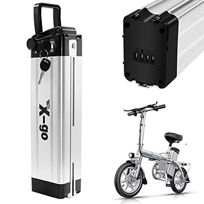 X-go Batería de ion de litio Silver Fish de 36 V y 10 Ah, con cargador para bicicletas eléctricas de 200 W, 35 W, 500 W y motores Pedelec (36 V, 10 Ah