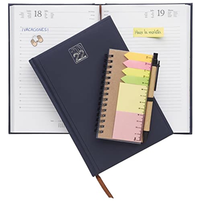 Agenda 2022 dia por pagina Premium de tapa dura (A5) - Planificador 2022 anual y libreta pequeña de bolsillo con boligrafo y notas adhesivas - Interva